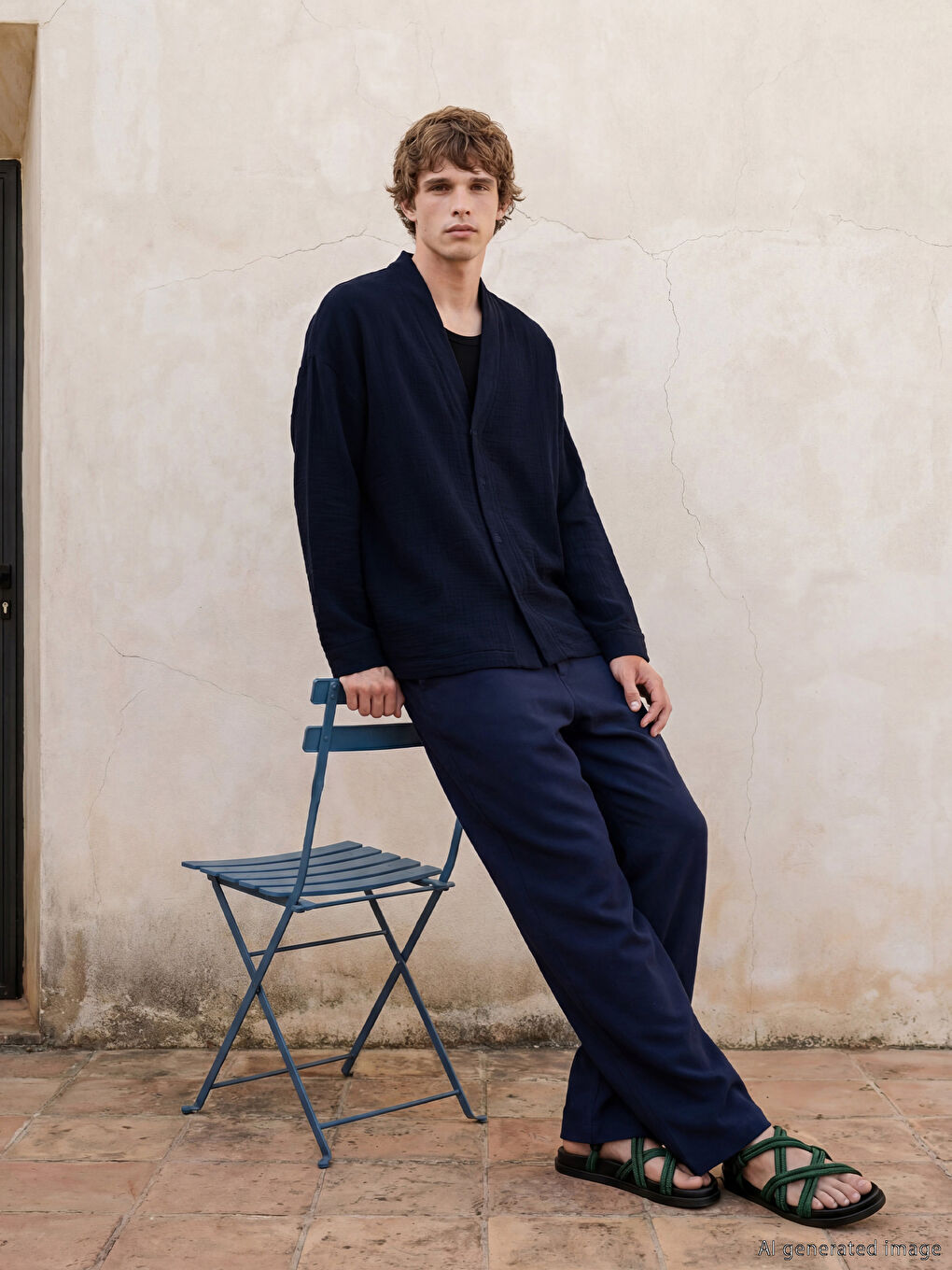 Lacivert Loose Fit Erkek Gömlek-1