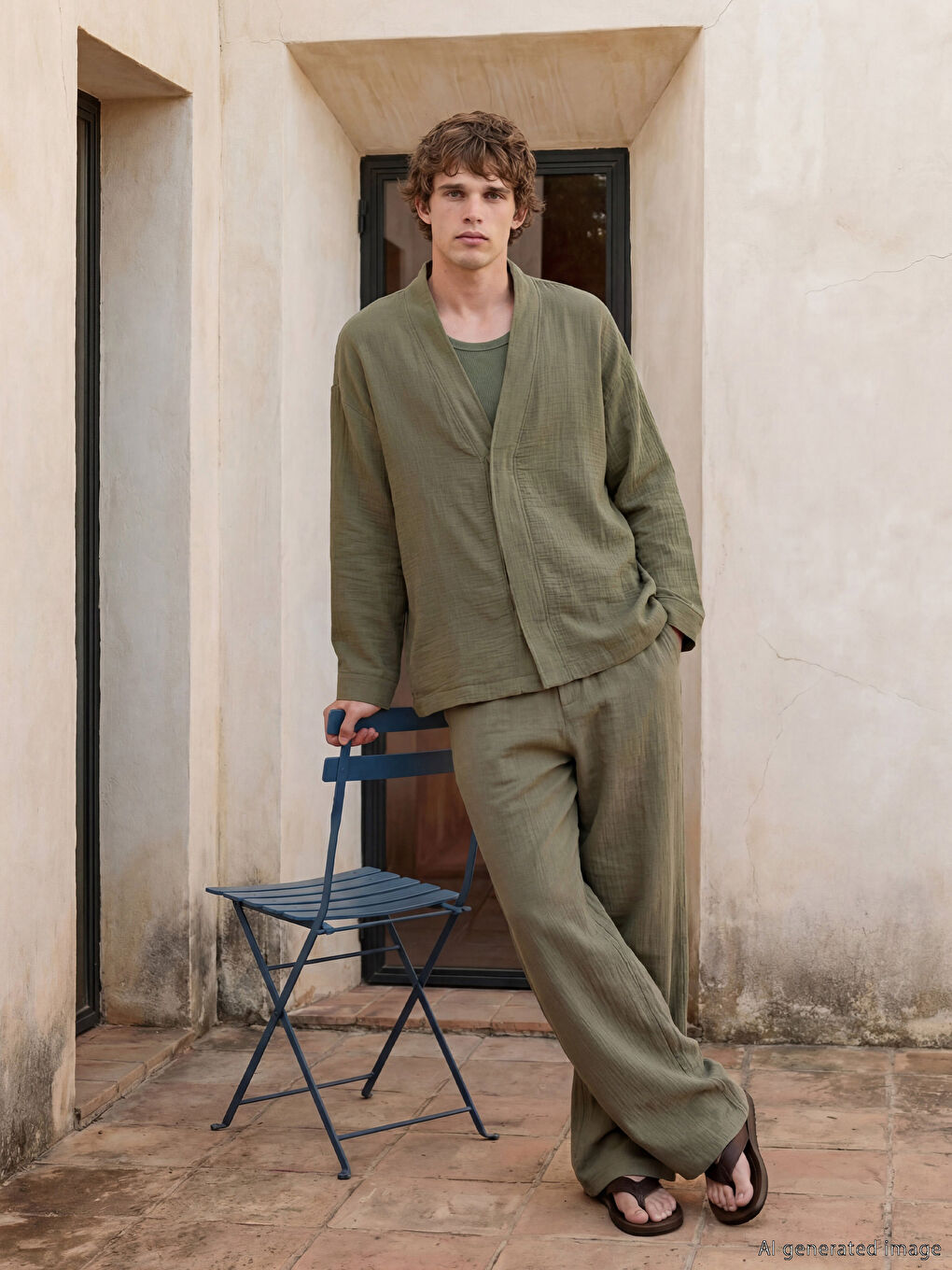 Haki Loose Fit Erkek Gömlek-1