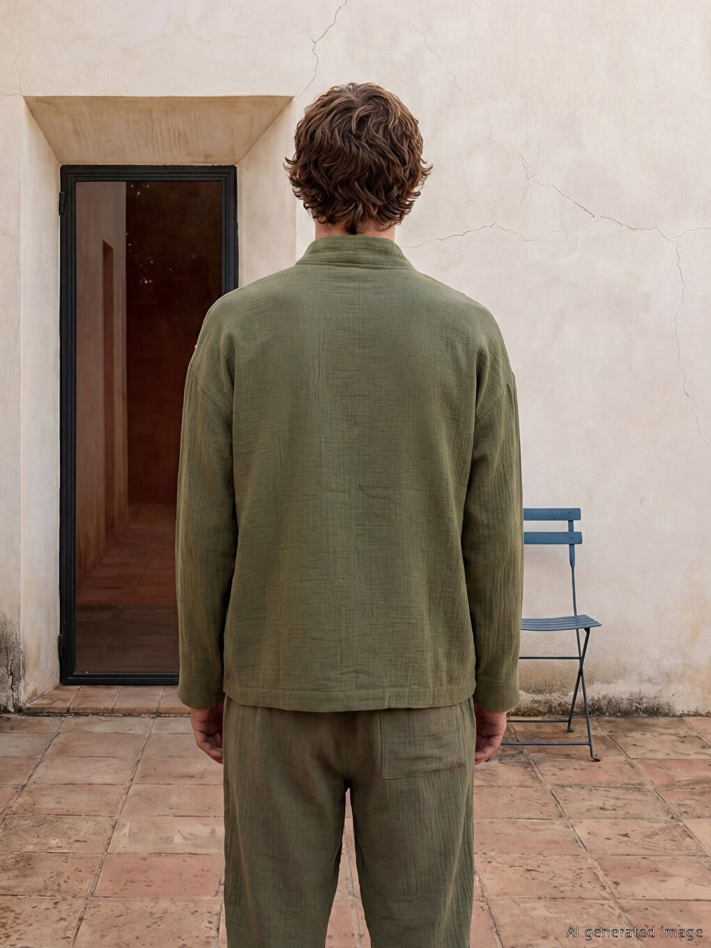 Haki Loose Fit Erkek Gömlek-3