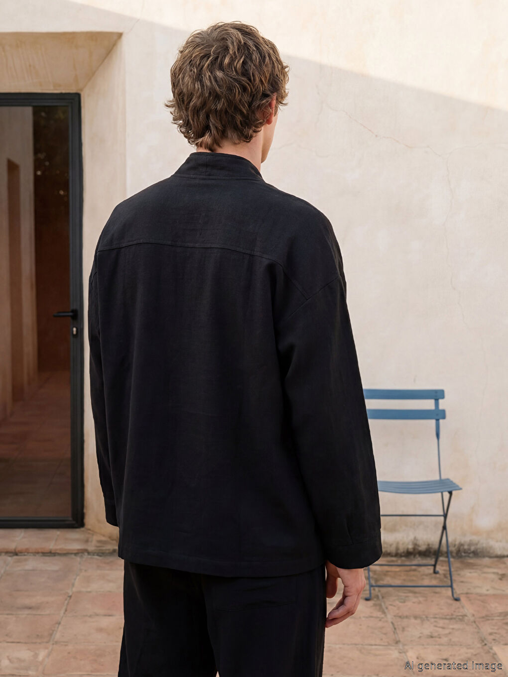 Siyah Loose Fit Erkek Gömlek-3