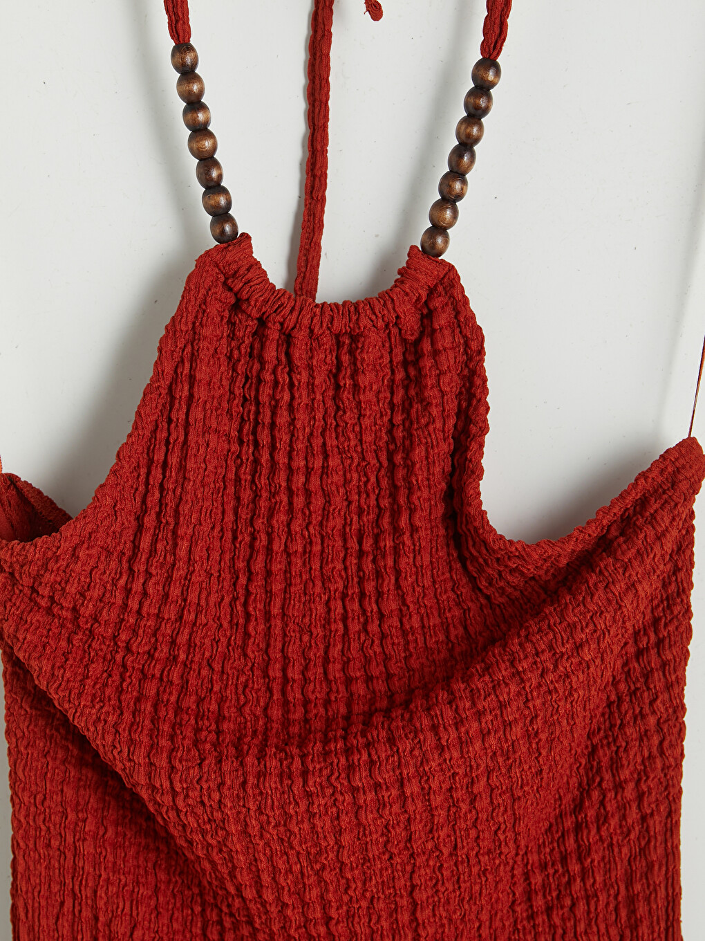 Turuncu Boncuklu Halter Yaka Dokulu Elbise-2