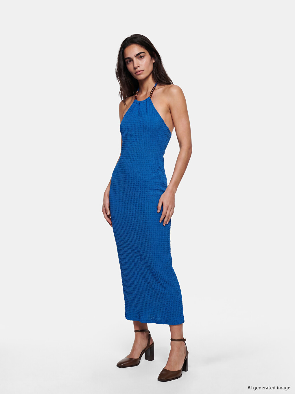 Beaded Halter Neck Textured Dress-1