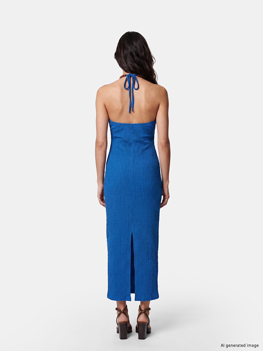 Beaded Halter Neck Textured Dress-2