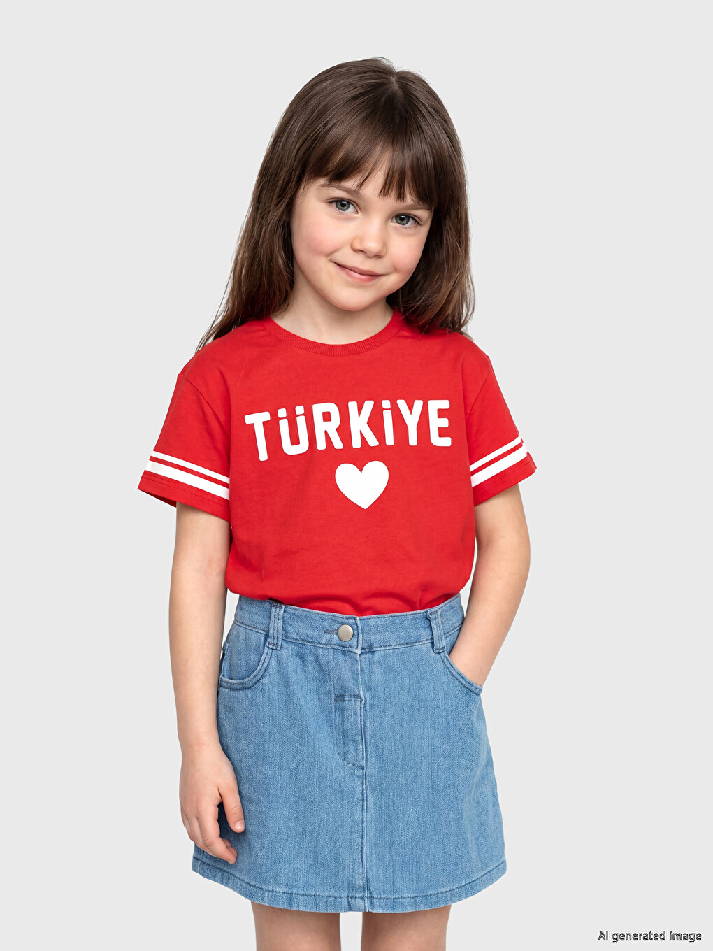 Kırmızı Türkiye Baskılı Kız Çocuk Tişört