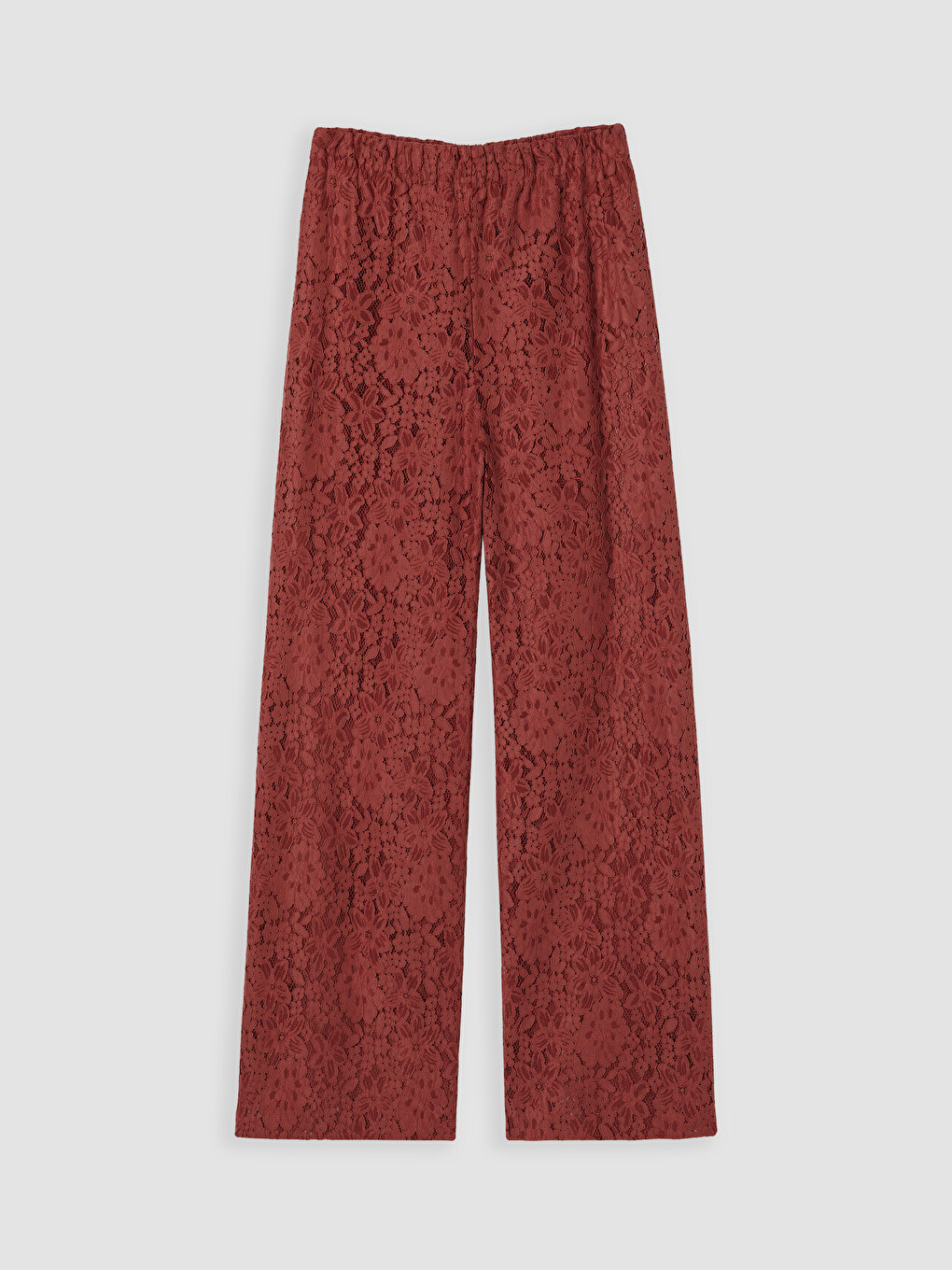 Bordo Beli Lastikli Dantelli Kadın Pantolon