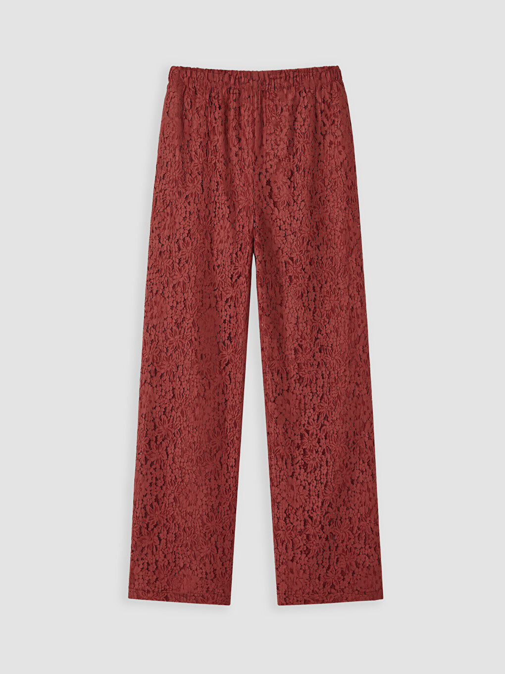 Bordo Beli Lastikli Dantelli Kadın Pantolon-1