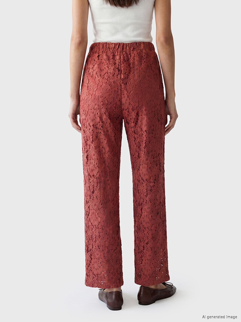 Pantaloni de Femei din Dantelă cu Talie Elastică-3