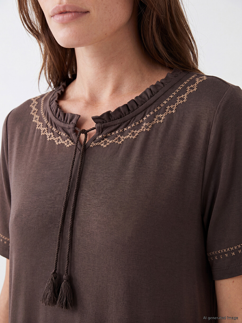 Tie Neck Patterned Dress-2