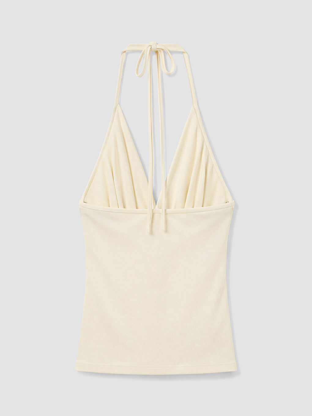 Ekru Halter Yaka Büzgülü Bluz-7