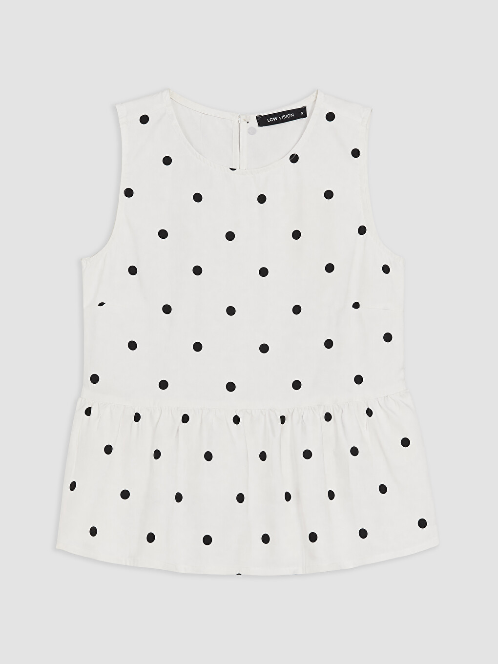 Siyah Bisiklet Yaka Puantiyeli Peplum Bluz-1