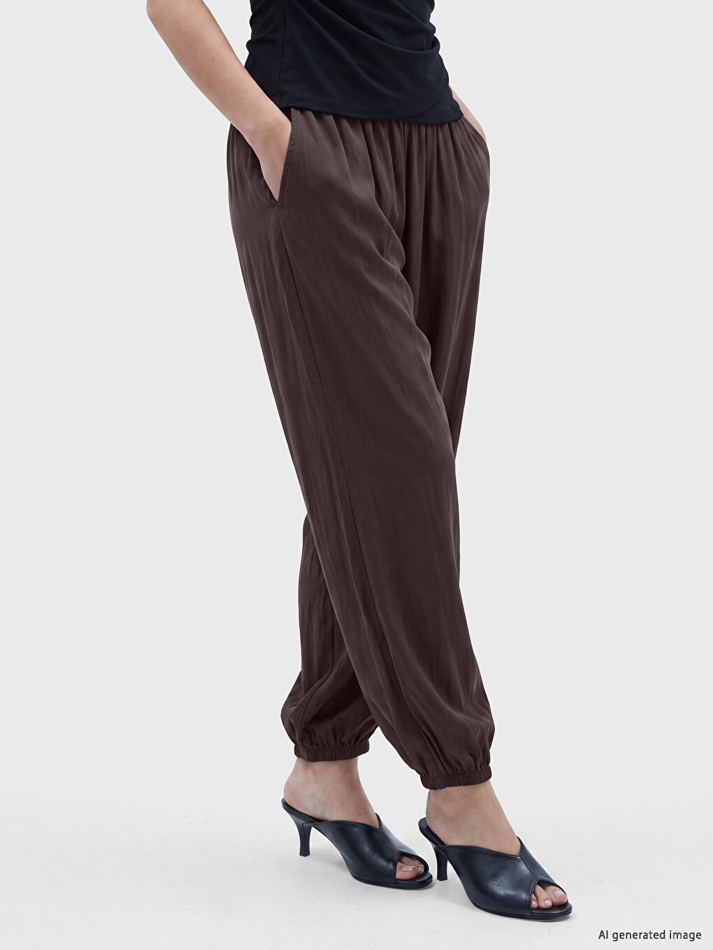 Kahverengi Beli Lastikli Kadın Jogger Pantolon-1