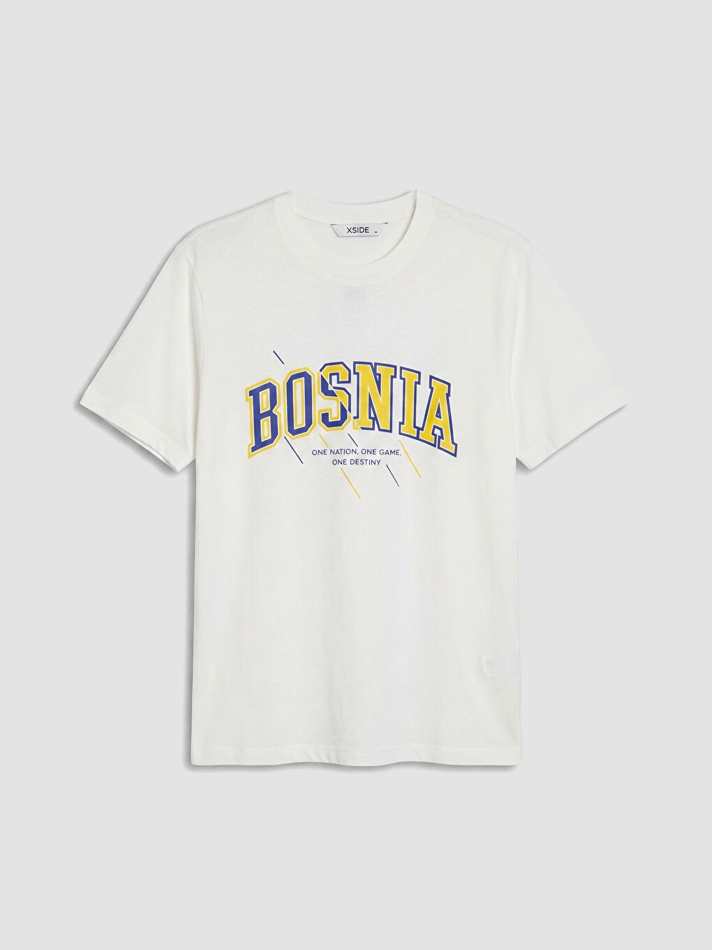 Beyaz Bisiklet Yaka Bosna Baskılı Erkek Tişört