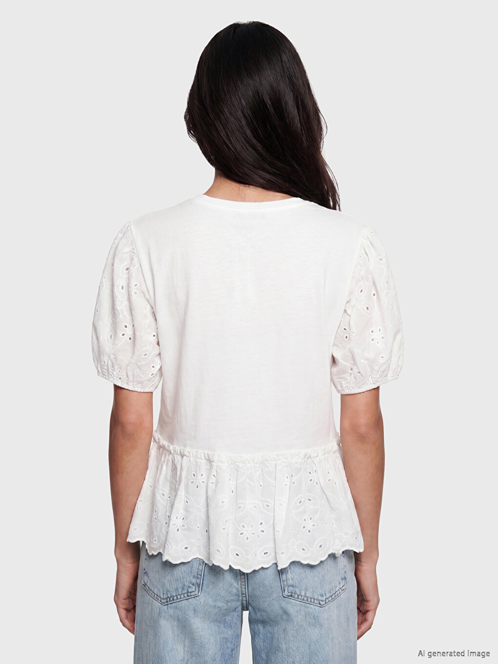 Crew Neck Embroidered Puff Sleeve Blouse-3