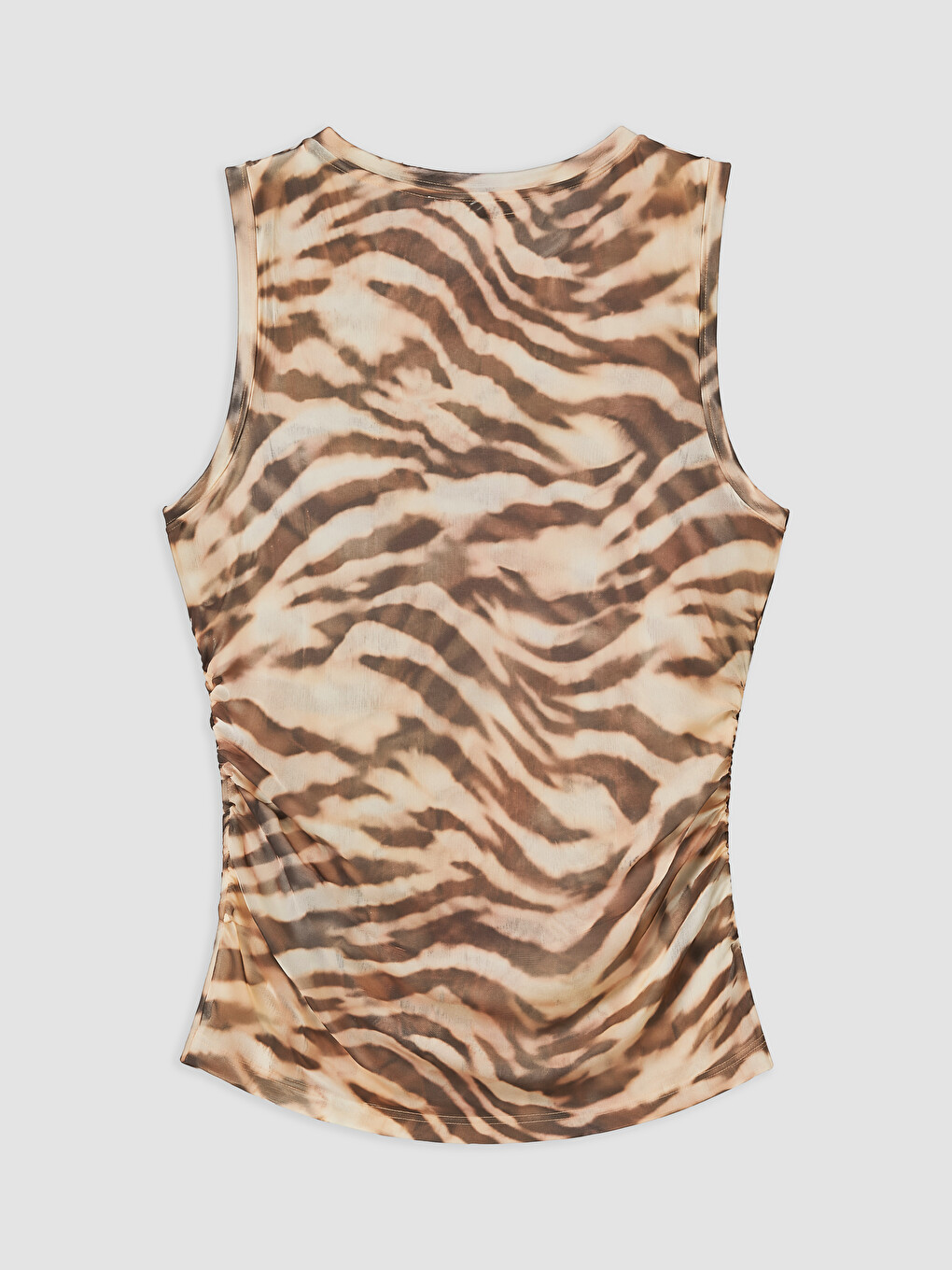 Ekru Bisiklet Yaka Zebra Desenli Büzgülü Bluz-1