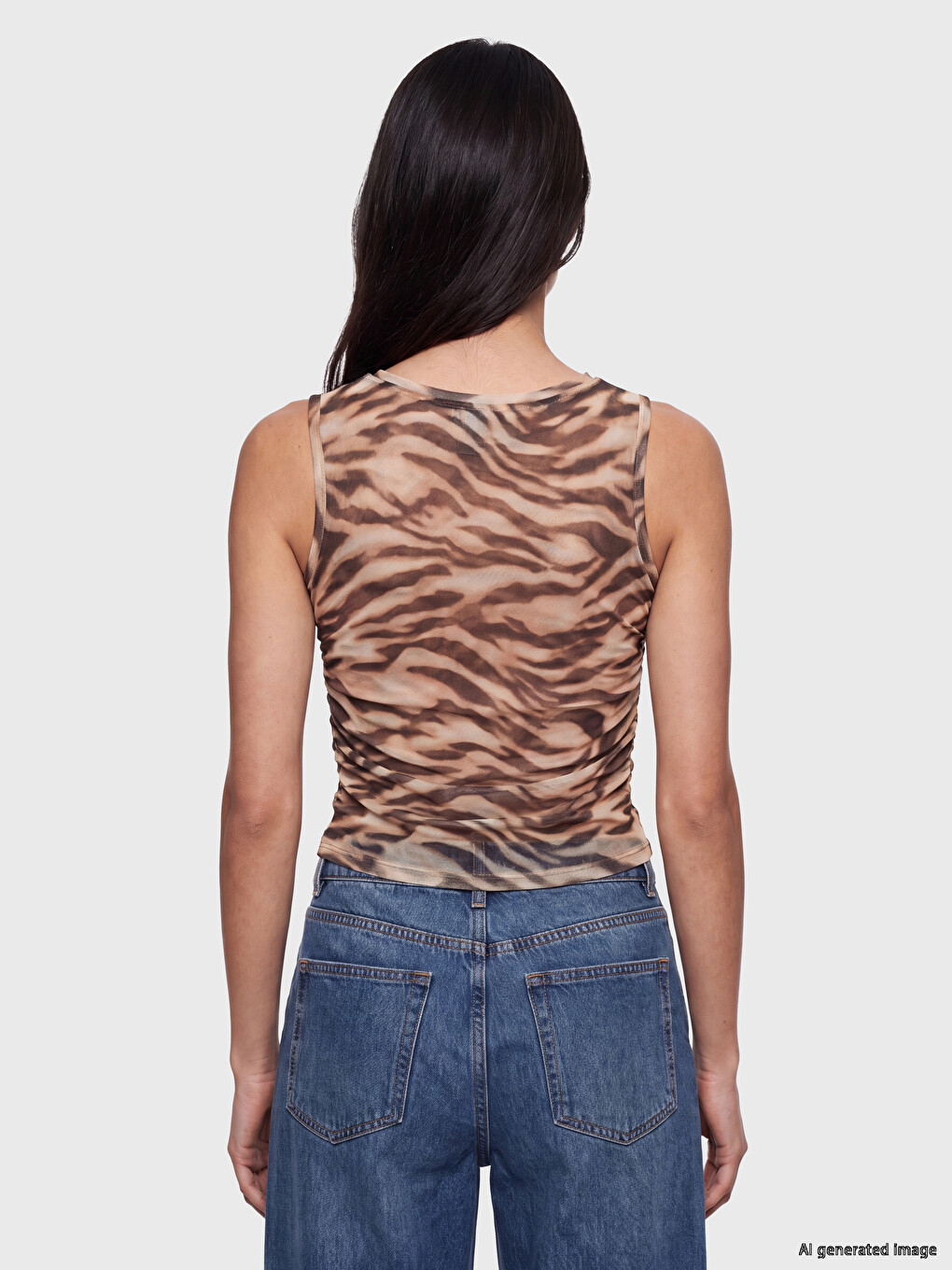 Bluză Basic Cu Guler Rotund, Cu Model Zebra, Cu Fronseuri-3