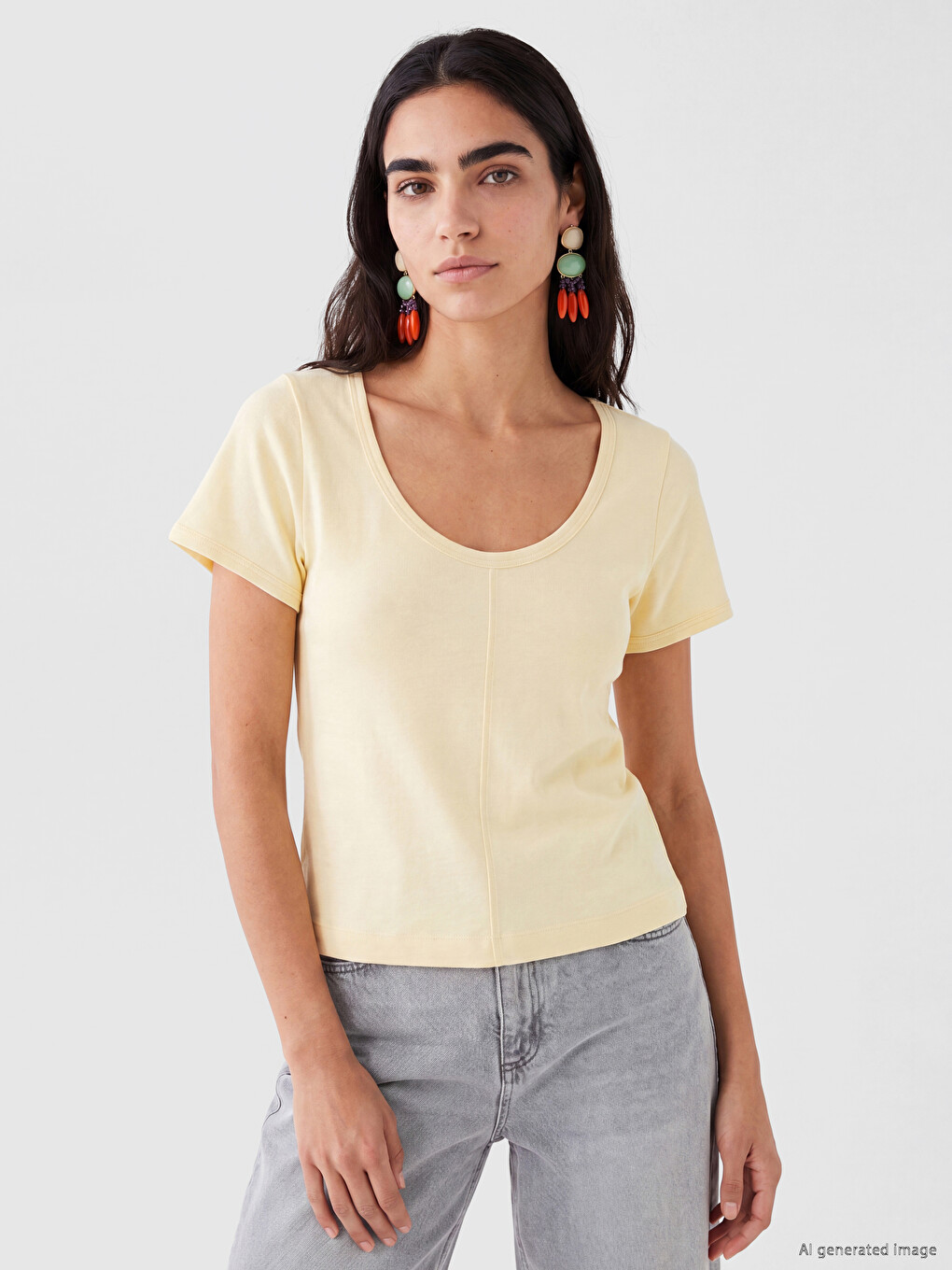 U Neck 100% Cotton Women's T-shirt