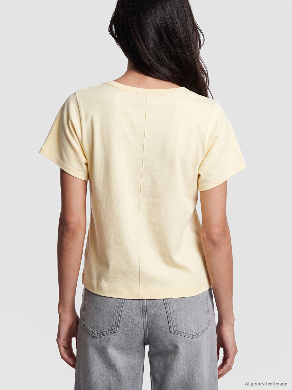 U Neck 100% Cotton Women's T-shirt-3