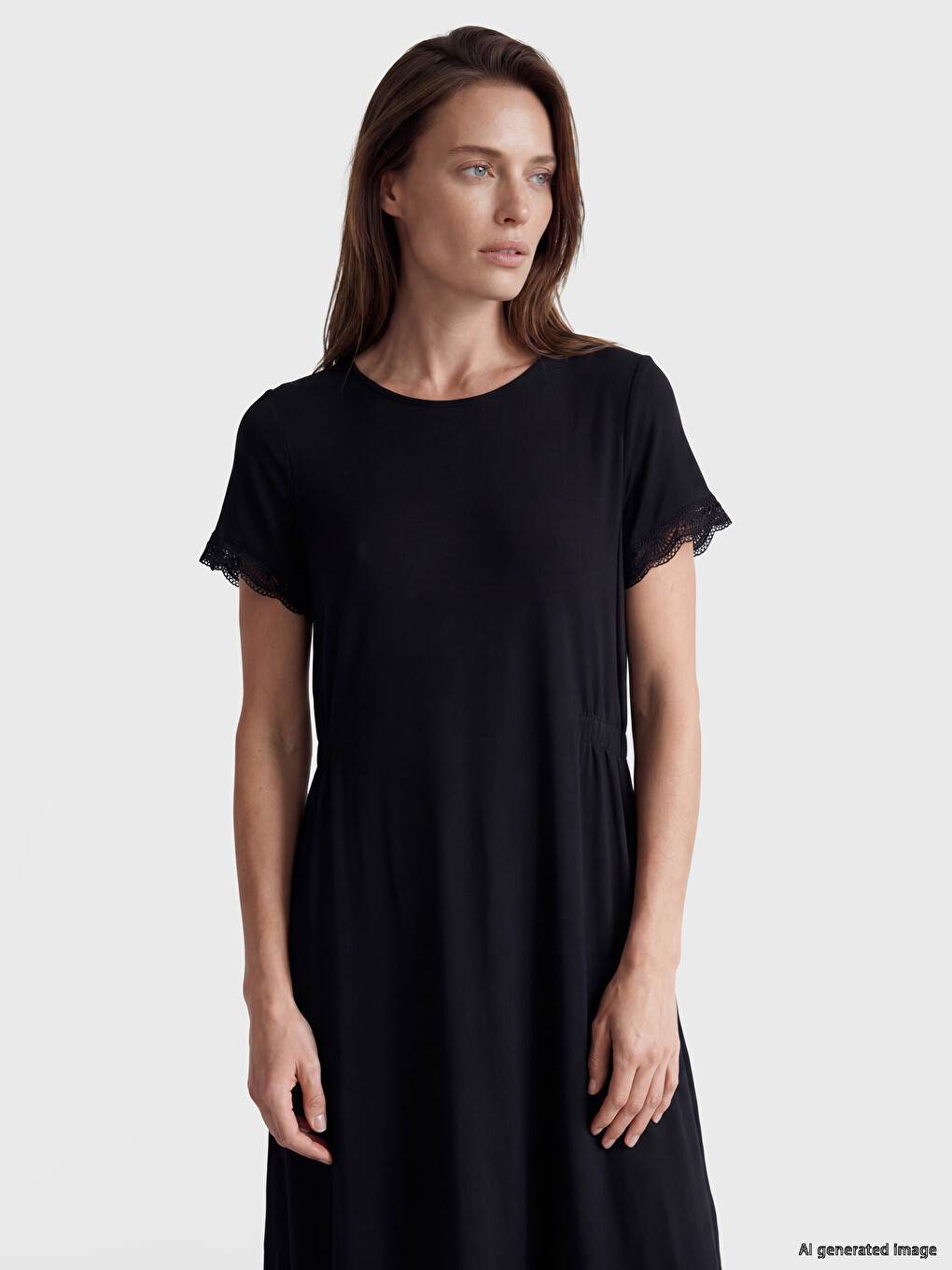 Crew Neck Lace Detailed Flared Dress-1