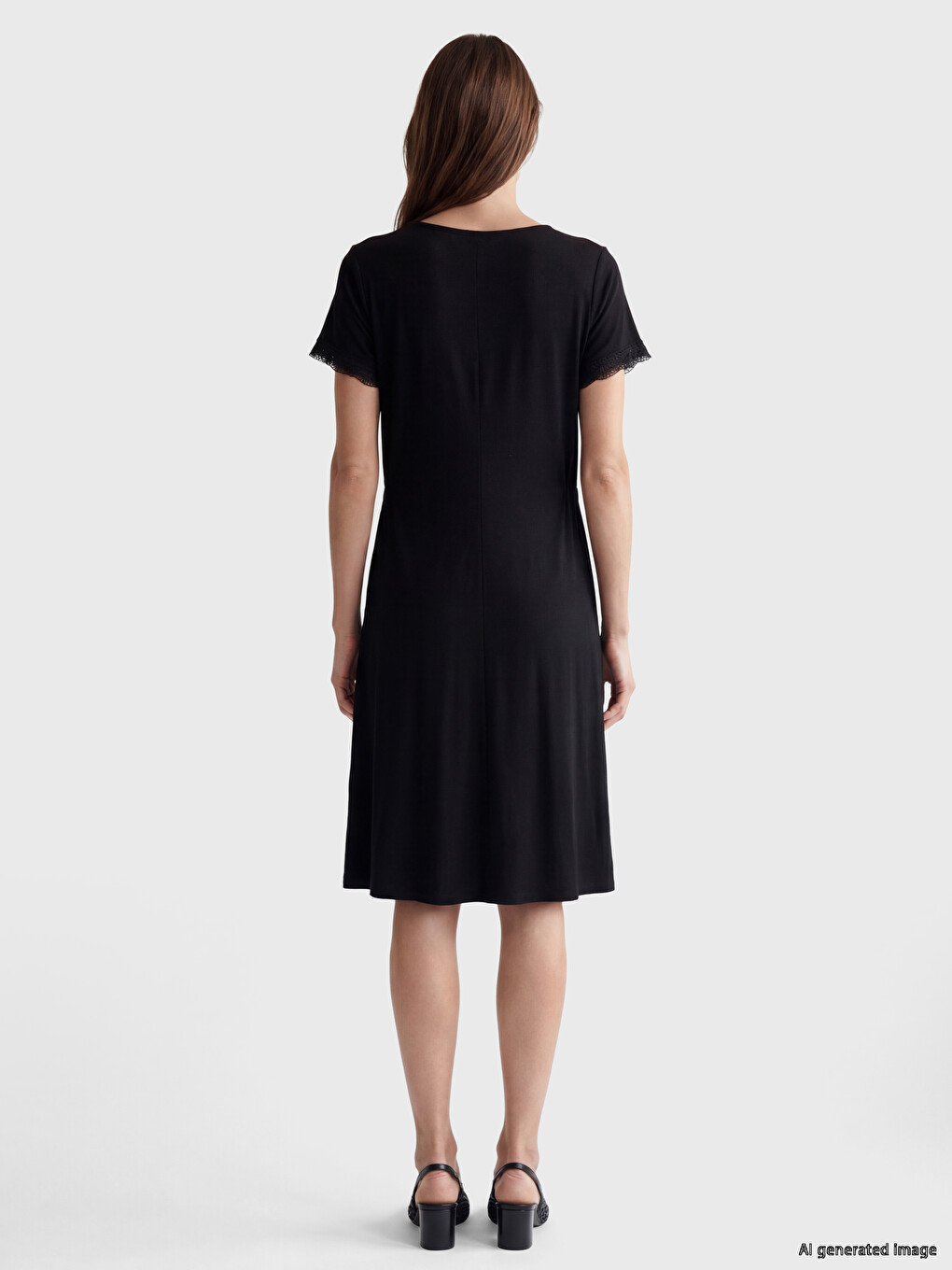 Crew Neck Lace Detailed Flared Dress-3