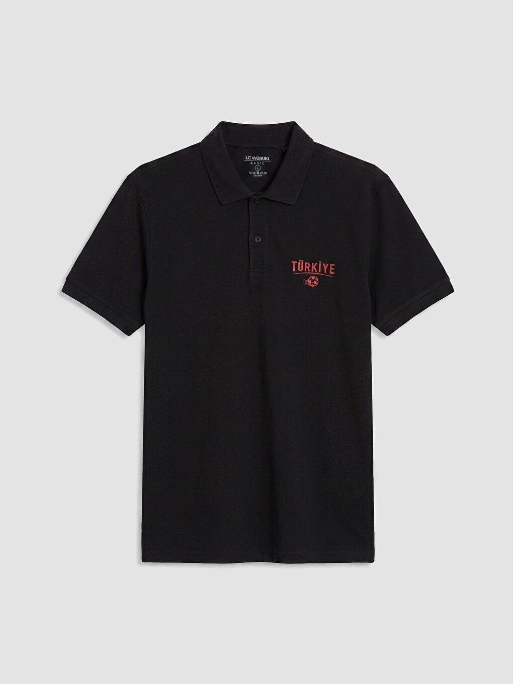 Siyah Polo Yaka Türkiye Baskılı Erkek Tişört