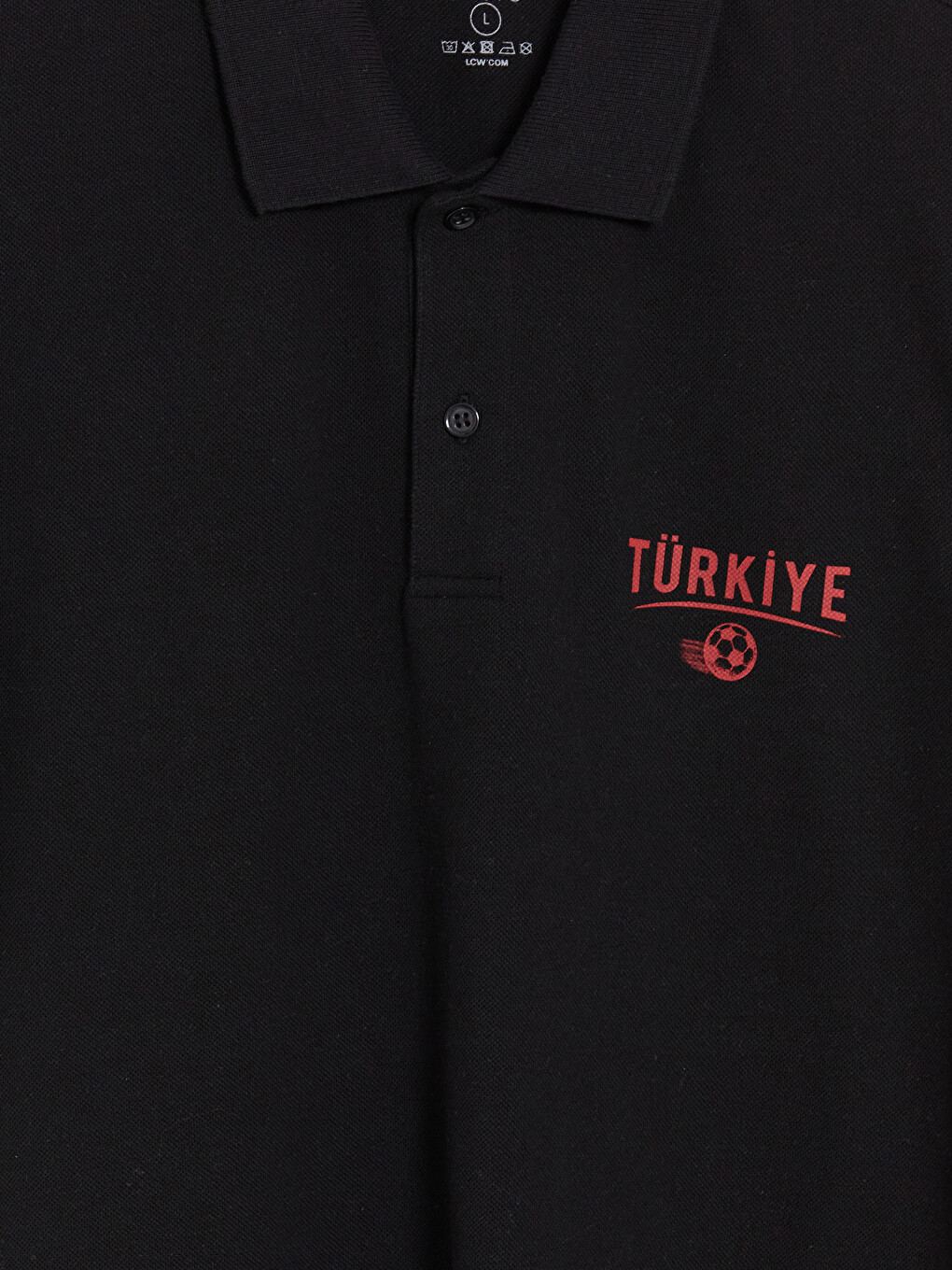 Siyah Polo Yaka Türkiye Baskılı Erkek Tişört-1