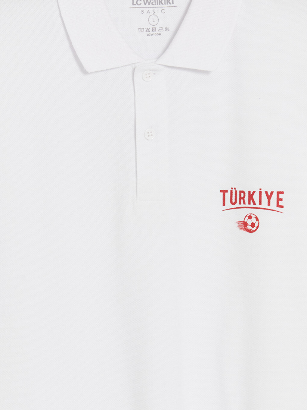 Beyaz Polo Yaka Türkiye Baskılı Erkek Tişört-1