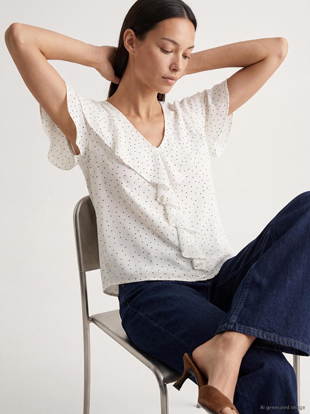 V Neck Polka Dot Blouse