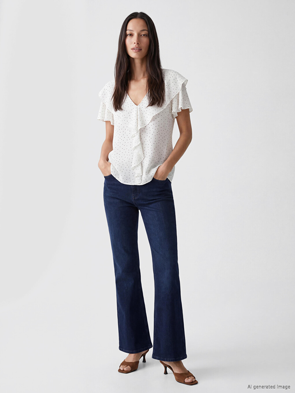 V Neck Polka Dot Blouse-1