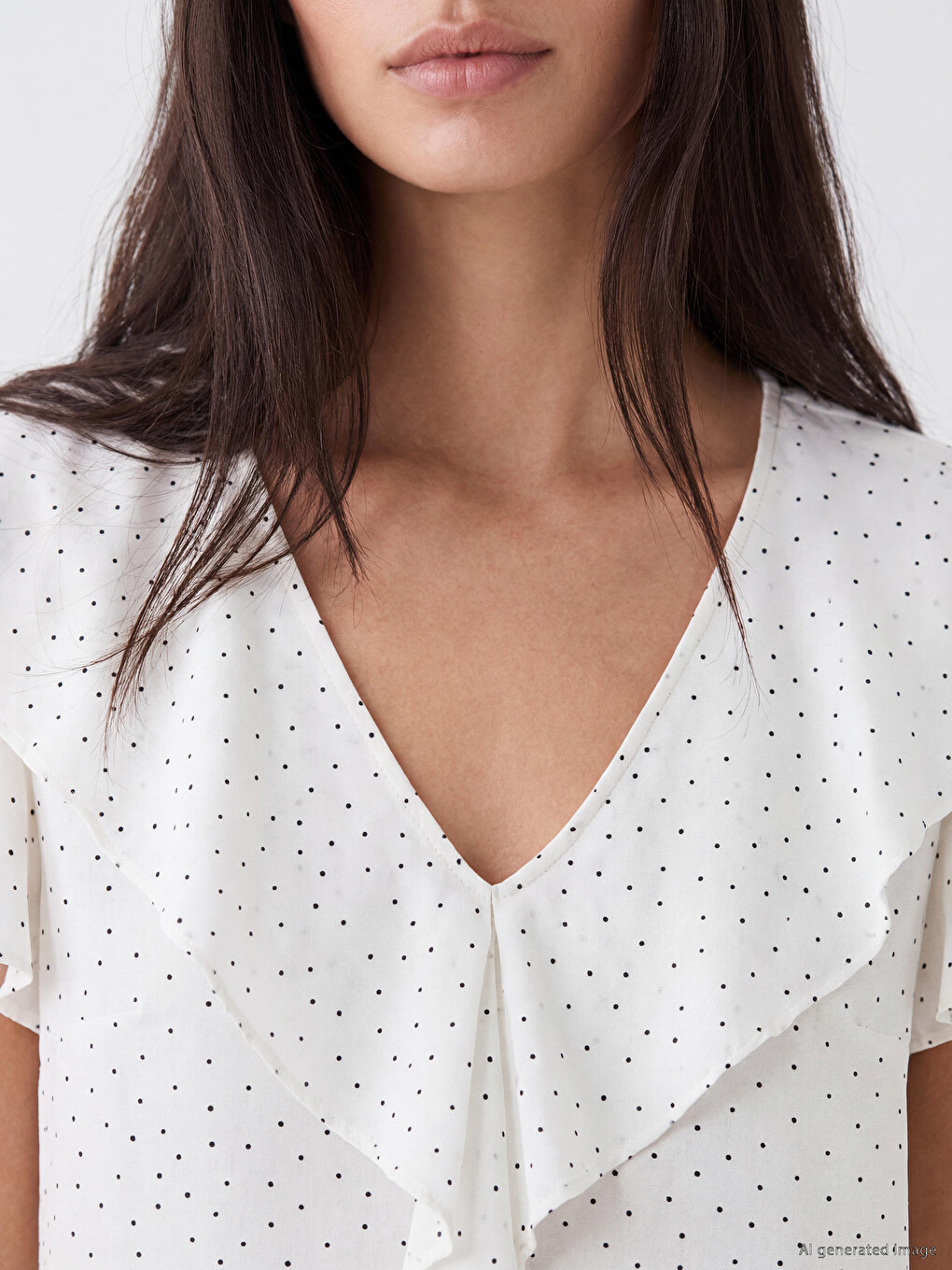 V Neck Polka Dot Blouse-2