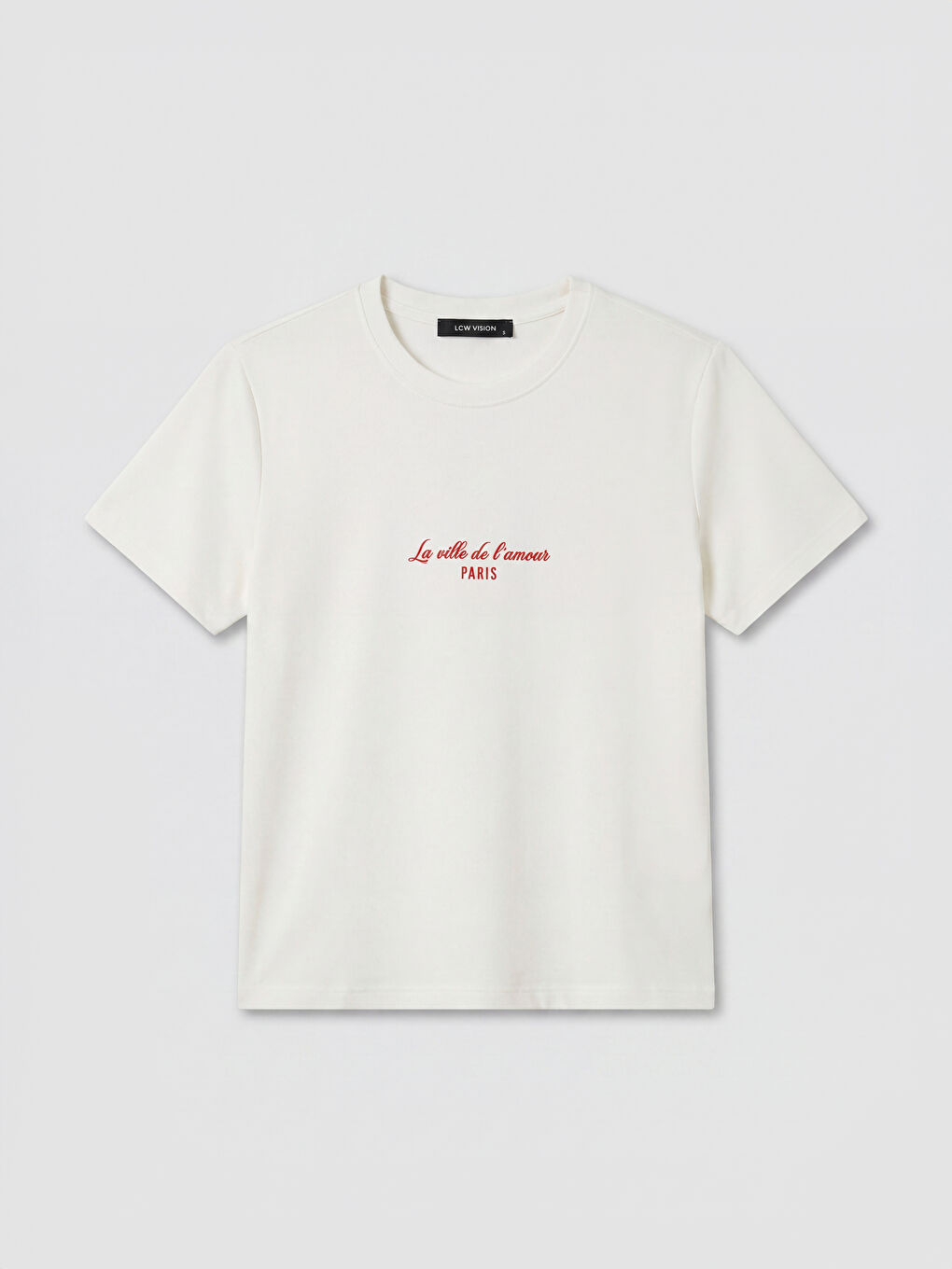 Beyaz Bisiklet Yaka Paris Baskılı Kadın Tişört