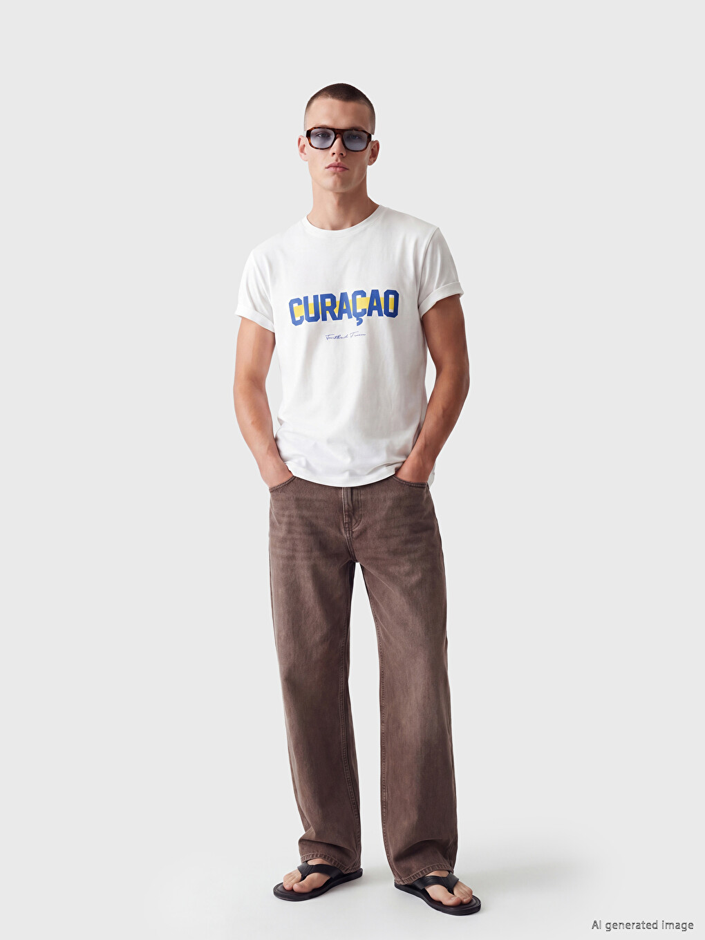 XSIDE Crew Neck Curaçao Printed Men's T-Shirt - S6QK23Z8-R9J | LC