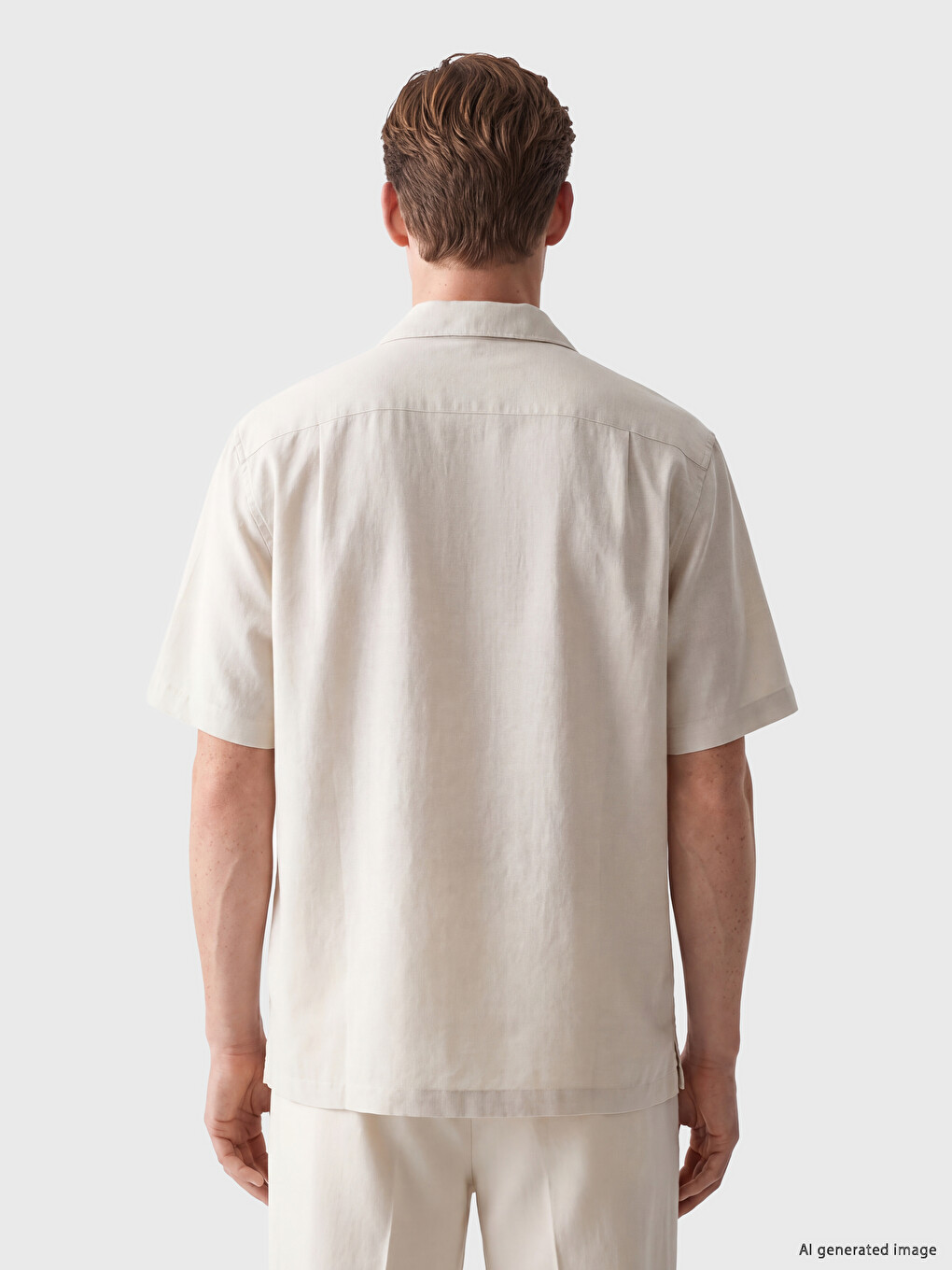 Bej Loose Fit Keten Karışımlı Erkek Gömlek-3