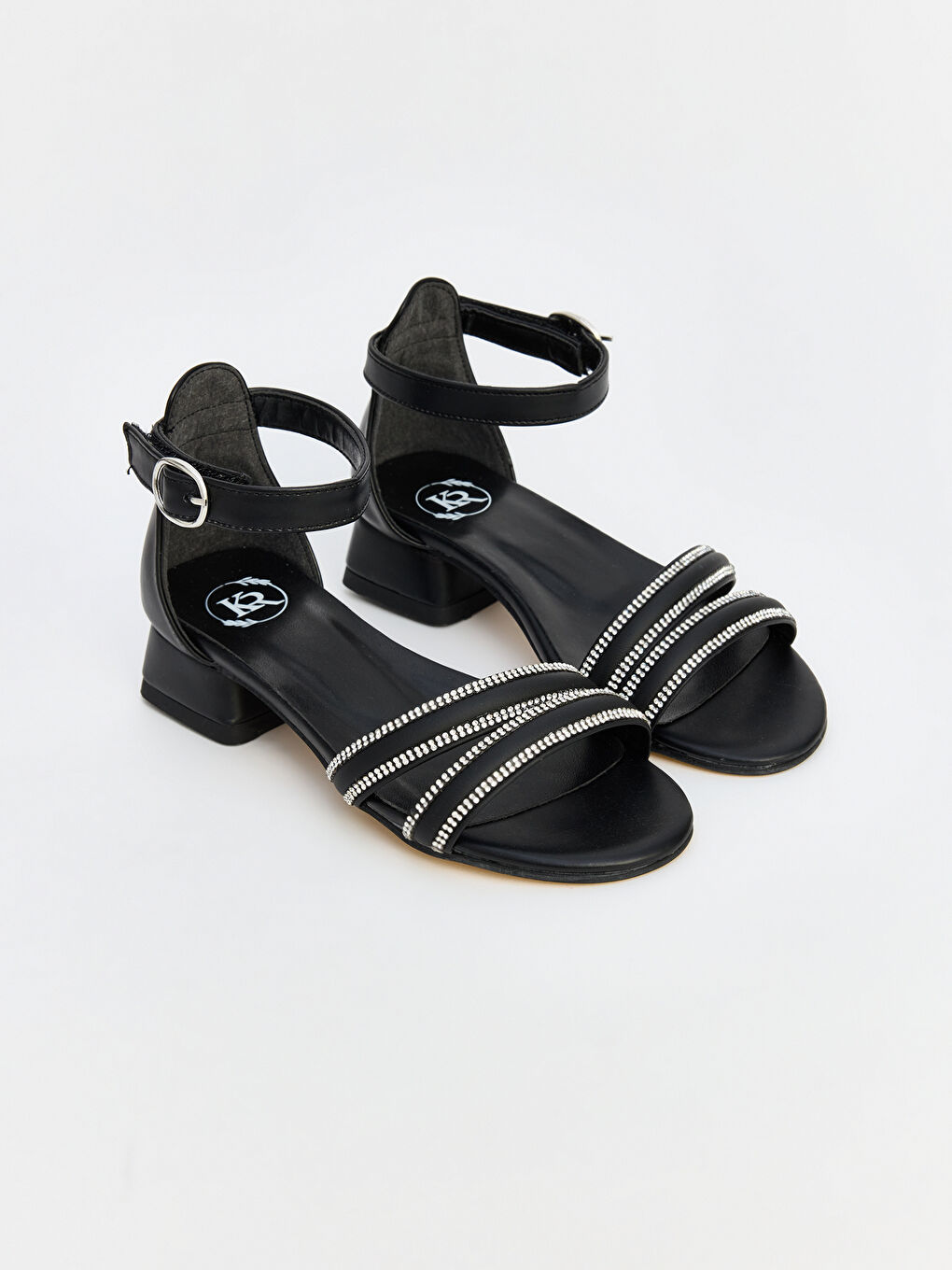 Siyah Taş İşlemeli Kız Çocuk Topuklu Ayakkabı