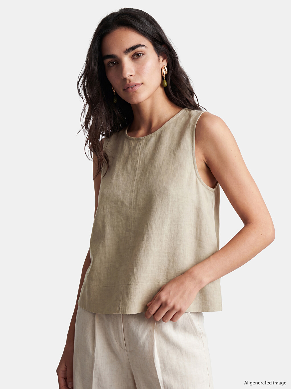 Crew Neck Linen Blend Blouse