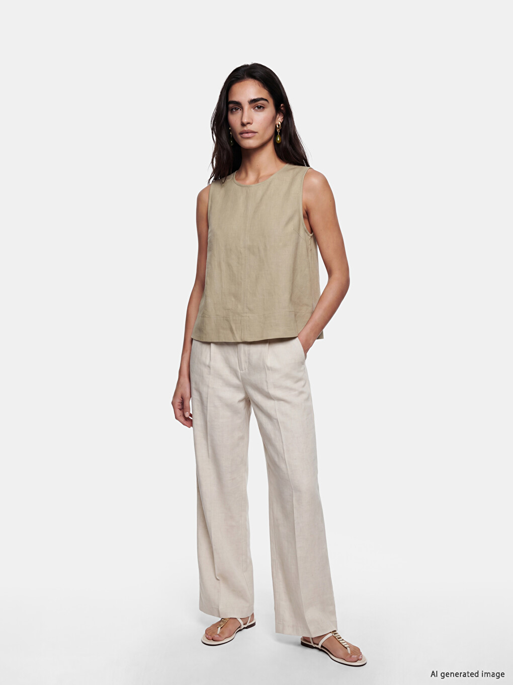 Crew Neck Linen Blend Blouse-1