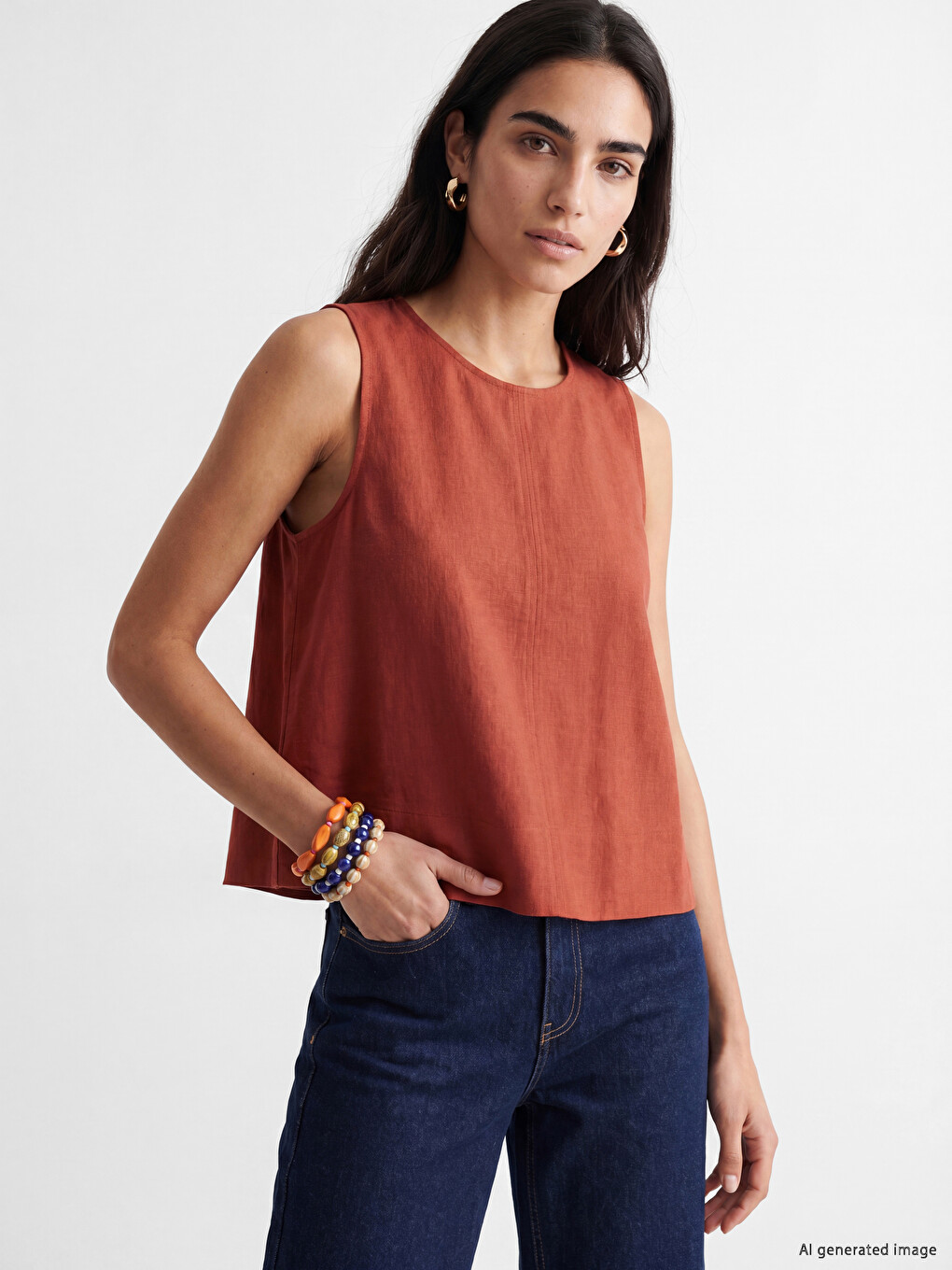 Crew Neck Linen Blend Blouse