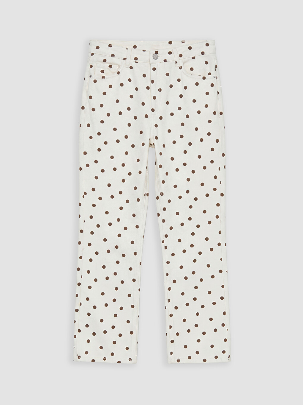 Ekru Crop Flare Puantiyeli Kadın Jean Pantolon