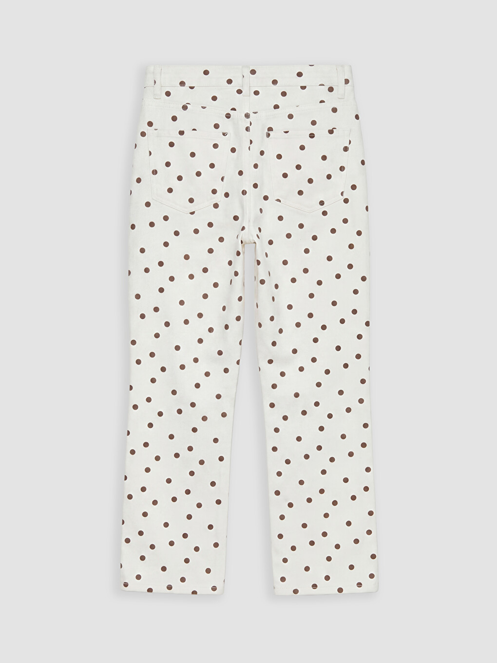 Ekru Crop Flare Puantiyeli Kadın Jean Pantolon-2