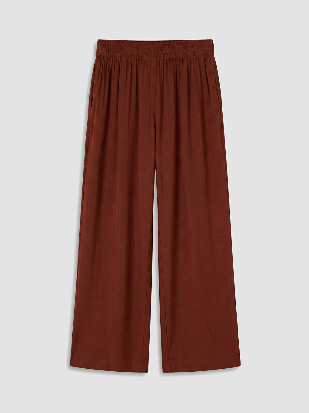 Kahverengi Beli Lastikli Geniş Paça Kadın Pantolon