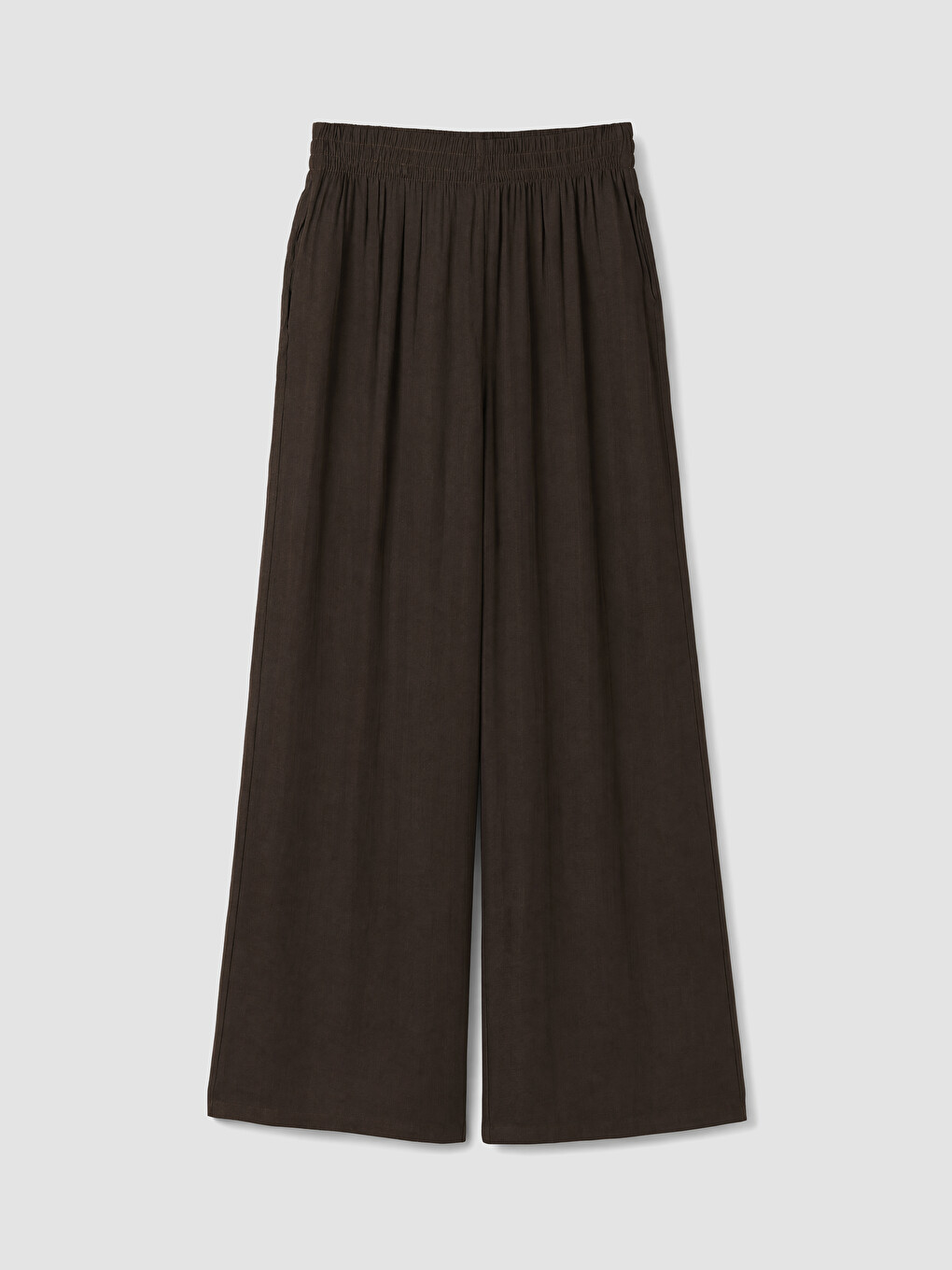 Kahverengi Beli Lastikli Geniş Paça Kadın Pantolon