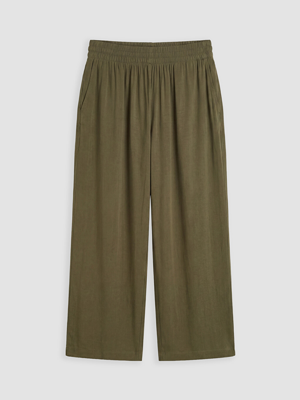 Haki Beli Lastikli Geniş Paça Kadın Pantolon