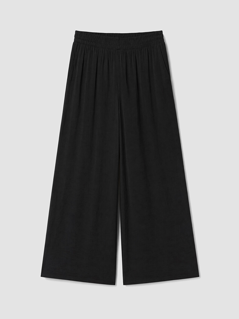 Siyah Beli Lastikli Geniş Paça Kadın Pantolon-2
