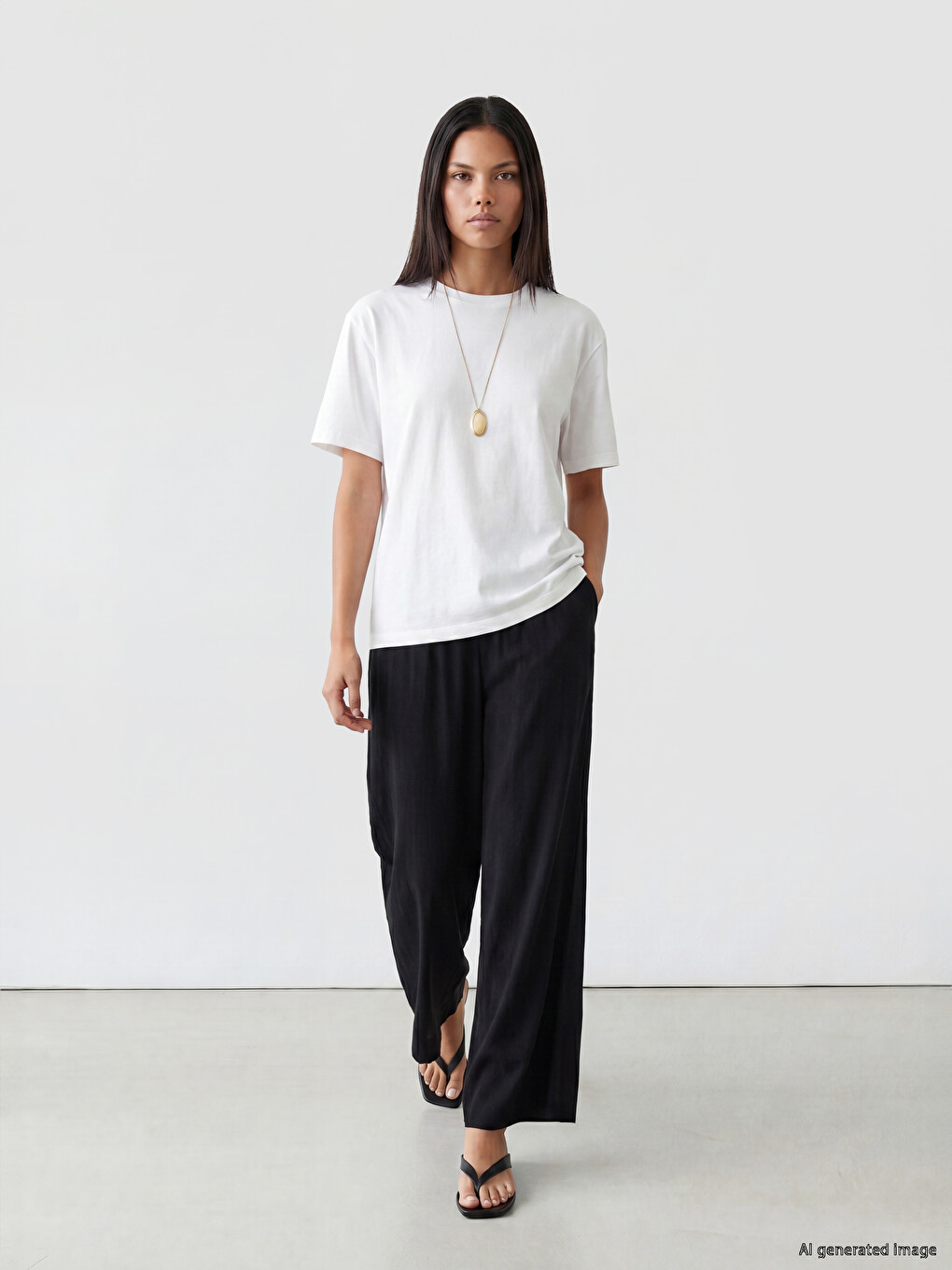 Elastic Waist Wide Leg Women's Trousers