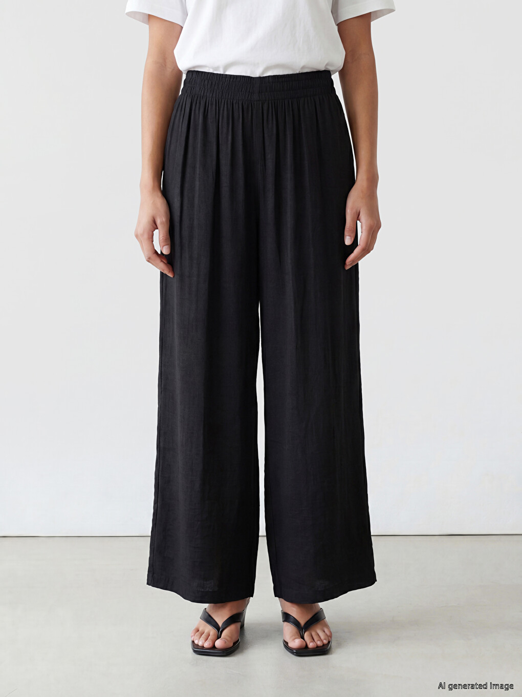 Elastic Waist Wide Leg Women's Trousers-1