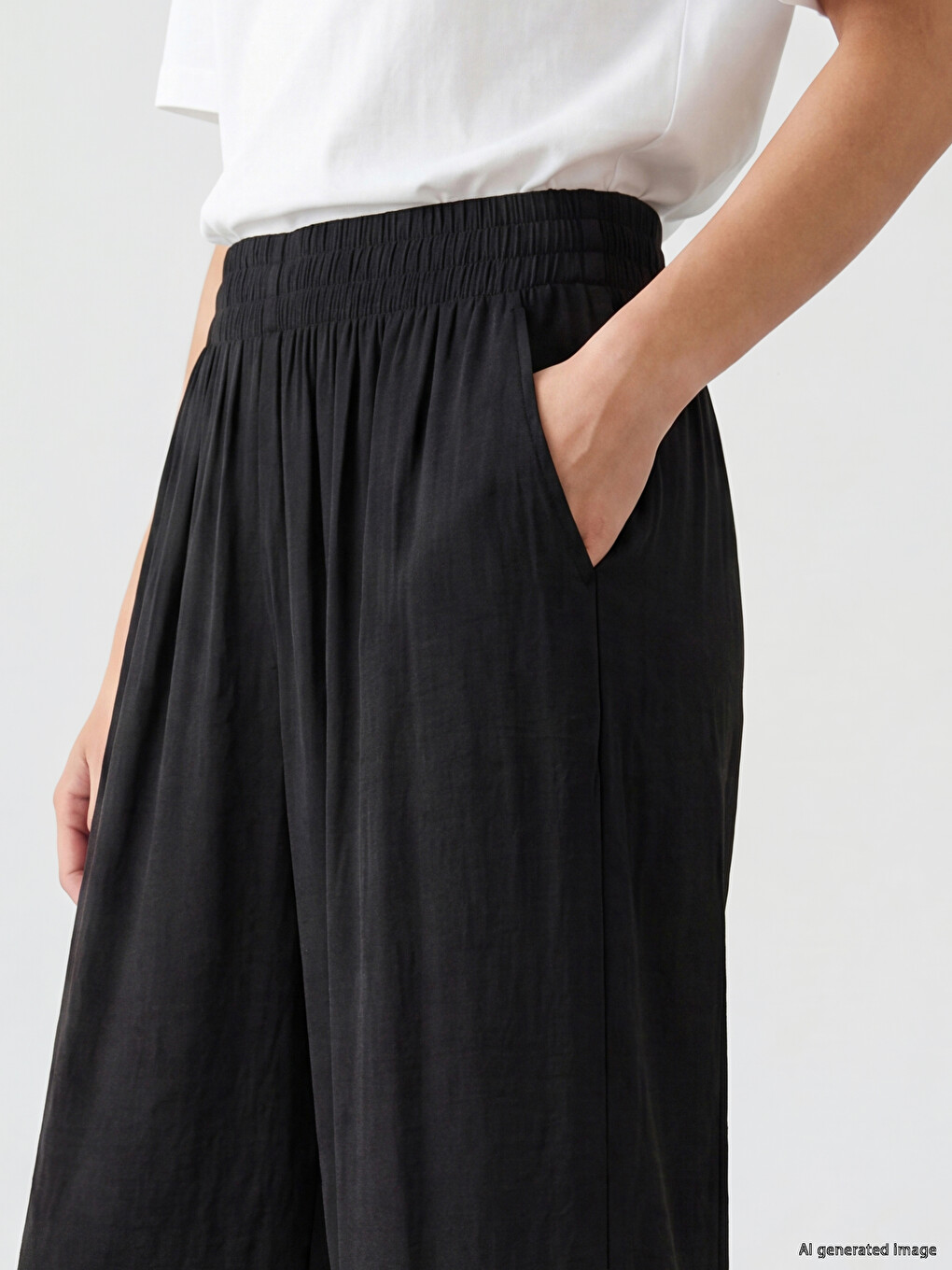 Elastic Waist Wide Leg Women's Trousers-2