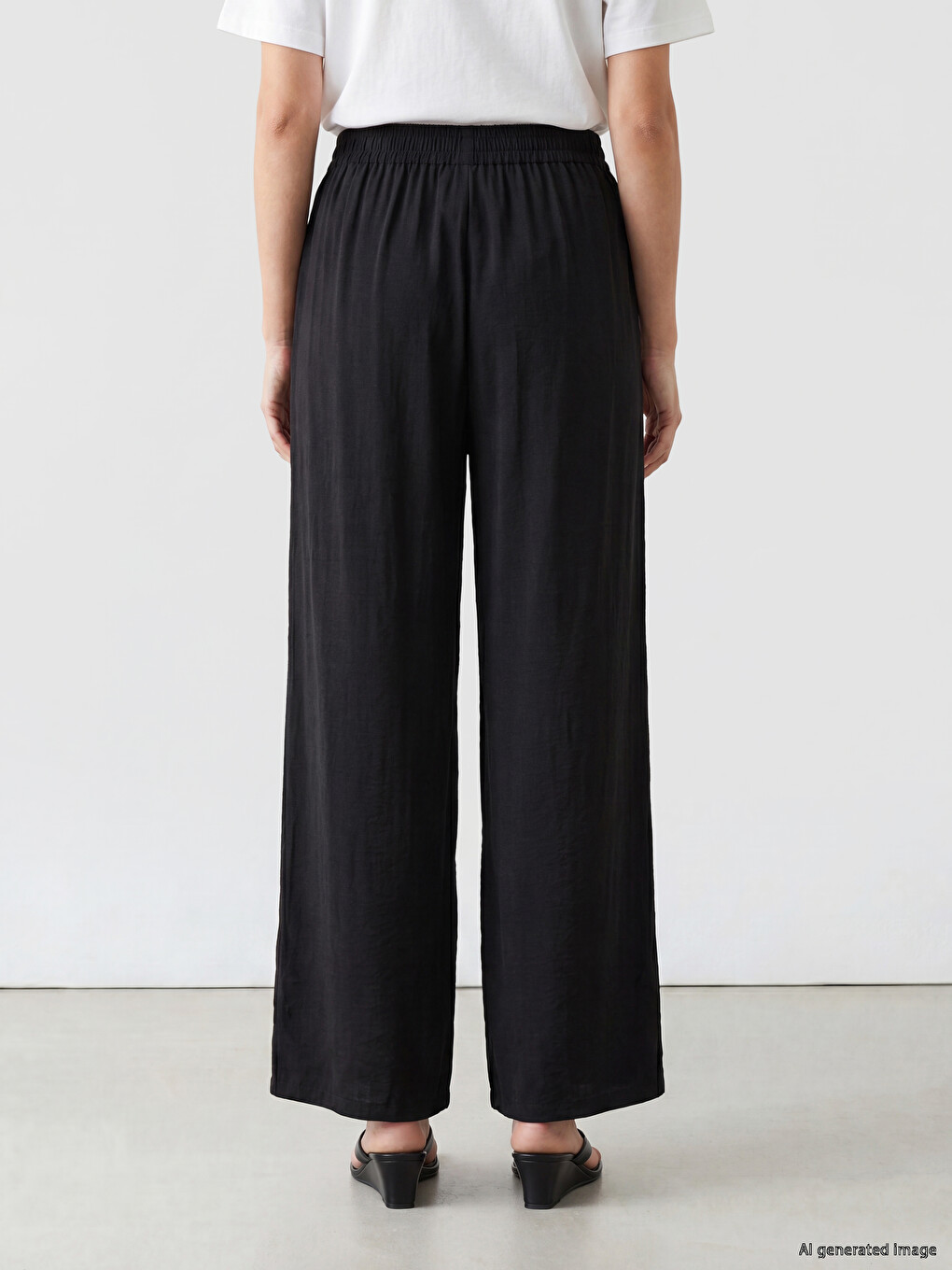 Elastic Waist Wide Leg Women's Trousers-3