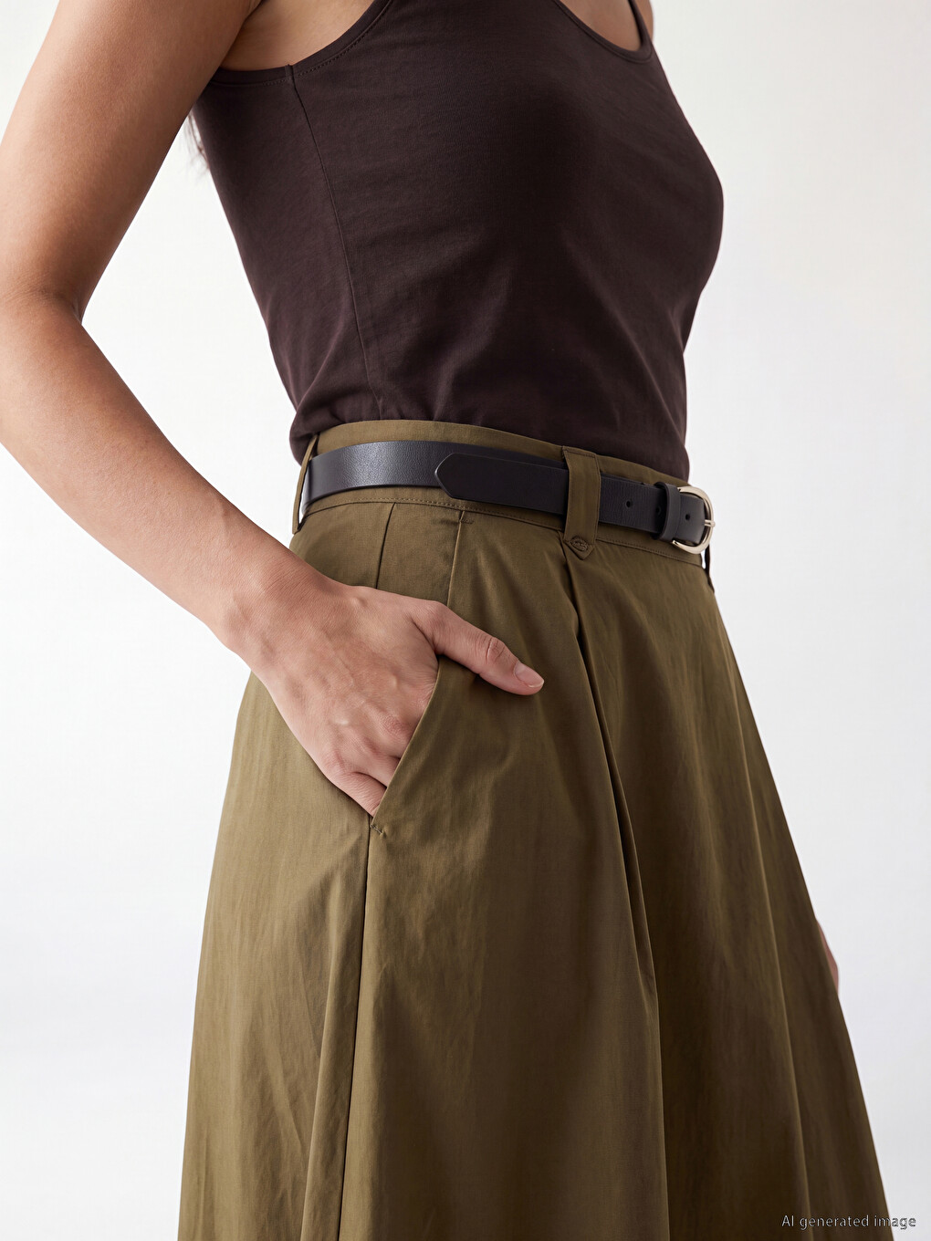 Waist Belted A-line Flared Skirt-2