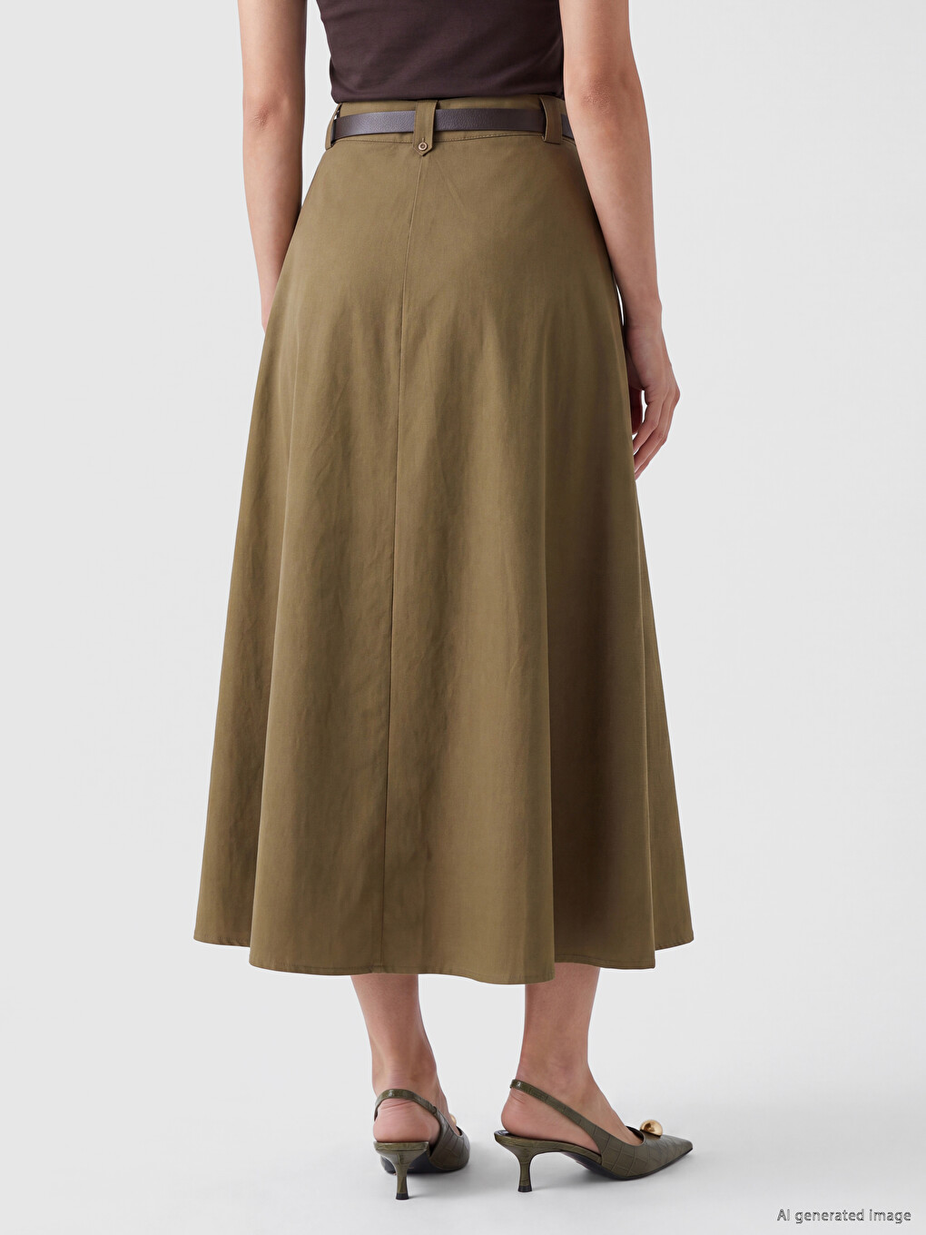 Waist Belted A-line Flared Skirt-3