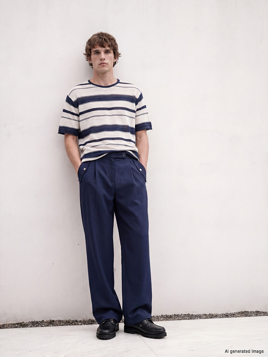 Lacivert Loose Fit Pileli Erkek Pantolon