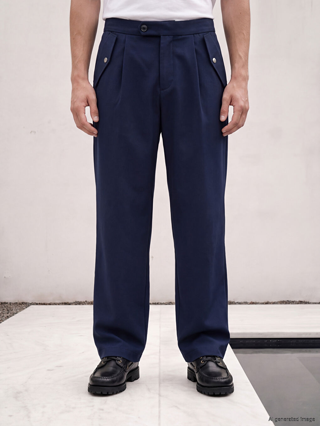 Lacivert Loose Fit Pileli Erkek Pantolon-1